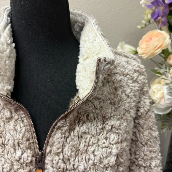 Southern Shirt Co XXL Sherpa Quarter Zip Pullover Fleece Taupe Gray Cozy Winter - Picture 3 of 11